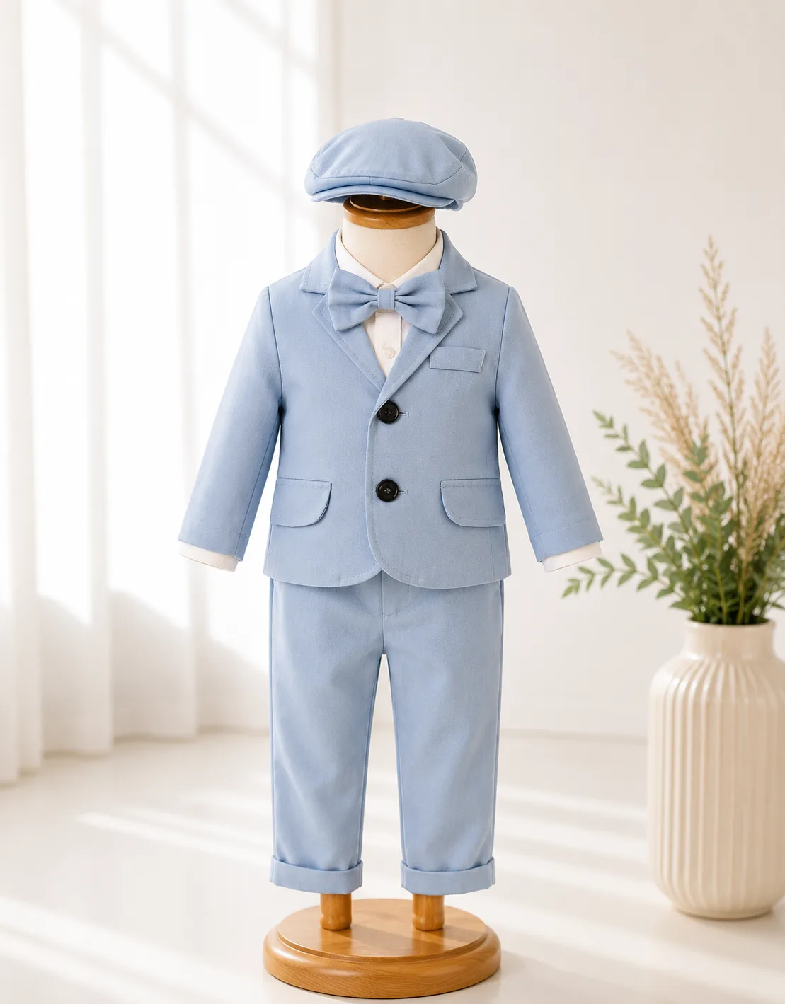 Costum de botez pentru băieței din in și bumbac